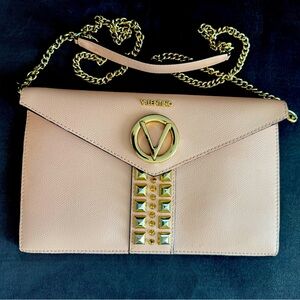 Brienne Palmetto Valentino Pink Envelope Clutch Bag with Gold Chain